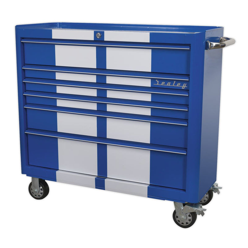 Sealey Premier&trade; Retro Style Wide Rollcab 6 Drawer - Blue with White Stripes AP41206BWS