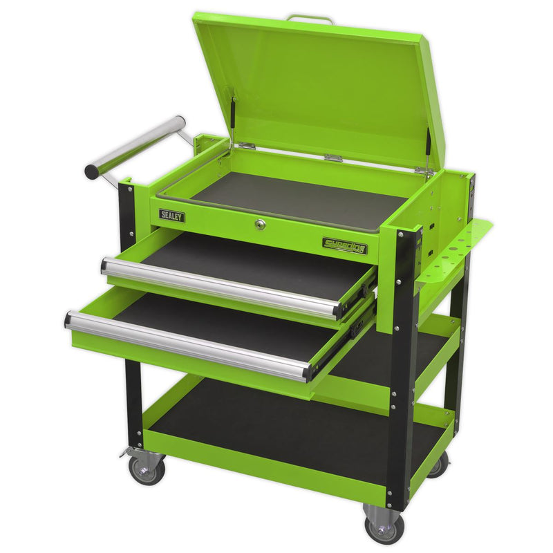 Sealey Superline PRO&reg; Heavy-Duty Mobile Tool & Parts Trolley with Lockable Top & 2 Drawers - Green AP760MHV