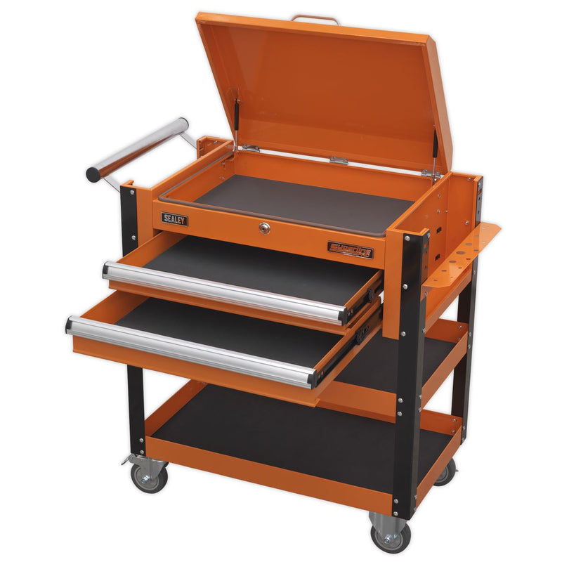 Sealey Superline PRO&reg; Heavy-Duty Mobile Tool & Parts Trolley with Lockable Top & 2 Drawers - Orange AP760MO