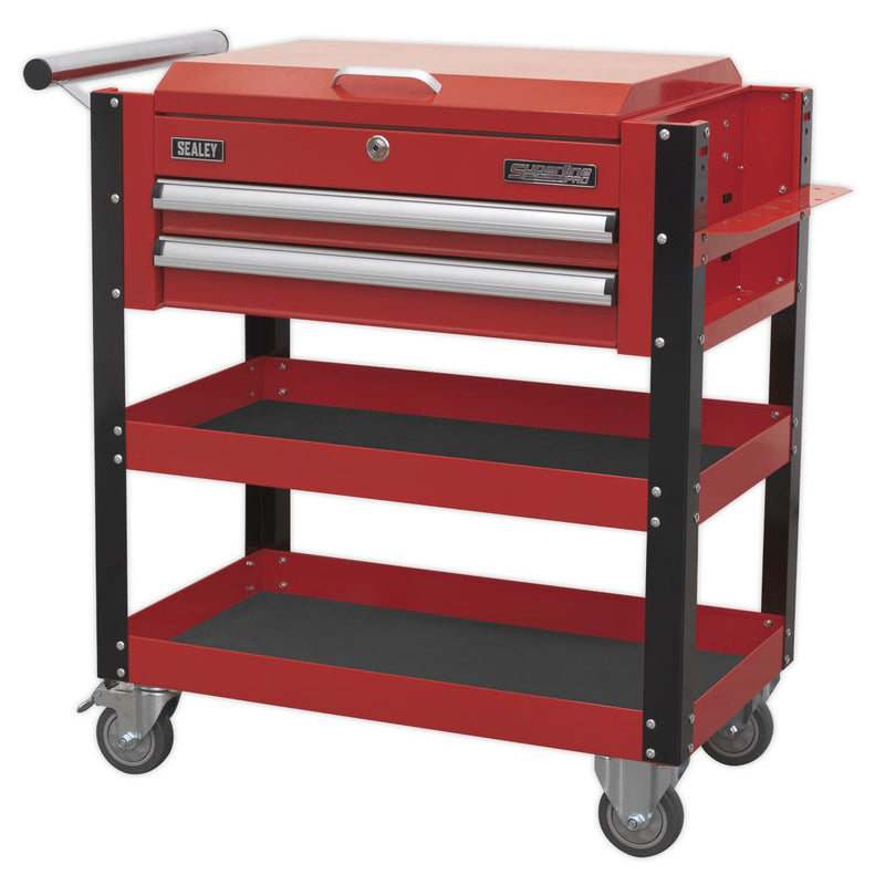 Sealey Superline PRO&reg; Heavy-Duty Mobile Tool & Parts Trolley with Lockable Top & 2 Drawers - Red AP760M