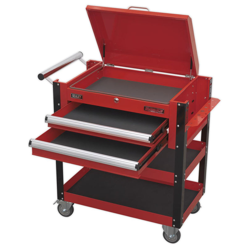 Sealey Superline PRO&reg; Heavy-Duty Mobile Tool & Parts Trolley with Lockable Top & 2 Drawers - Red AP760M