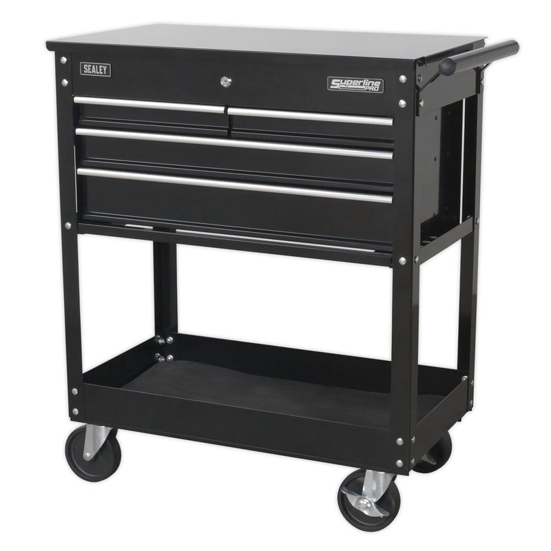 Sealey Heavy-Duty Mobile Tool & Parts Trolley with 4 Drawers & Lockable Top - Black AP850MB