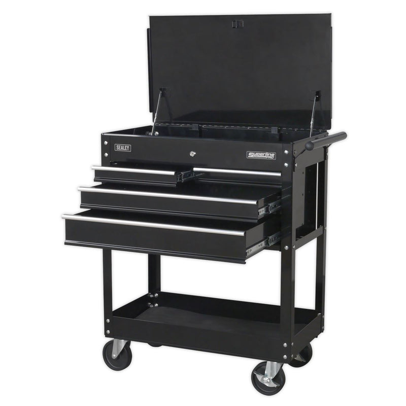 Sealey Heavy-Duty Mobile Tool & Parts Trolley with 4 Drawers & Lockable Top - Black AP850MB