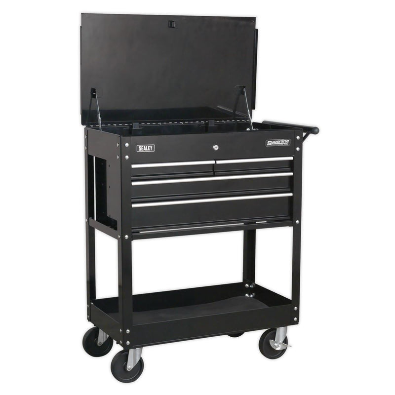 Sealey Heavy-Duty Mobile Tool & Parts Trolley with 4 Drawers & Lockable Top - Black AP850MB