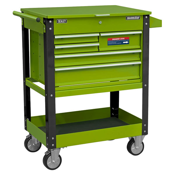 Sealey Superline PRO&reg; Heavy-Duty Mobile Tool & Parts Trolley with 5 Drawers and Lockable Top - Hi-Vis Green AP890MHV