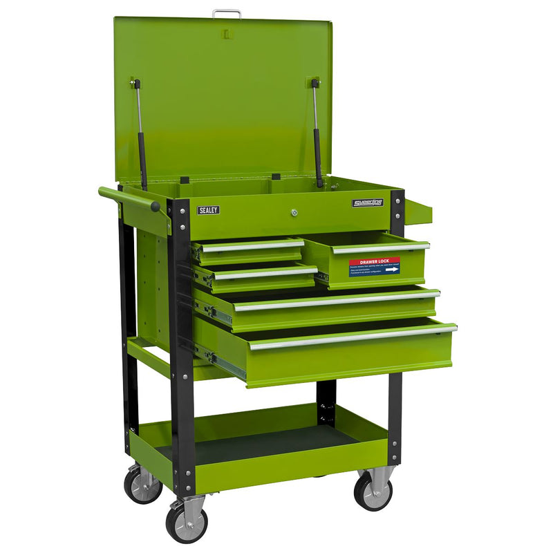 Sealey Superline PRO&reg; Heavy-Duty Mobile Tool & Parts Trolley with 5 Drawers and Lockable Top - Hi-Vis Green AP890MHV