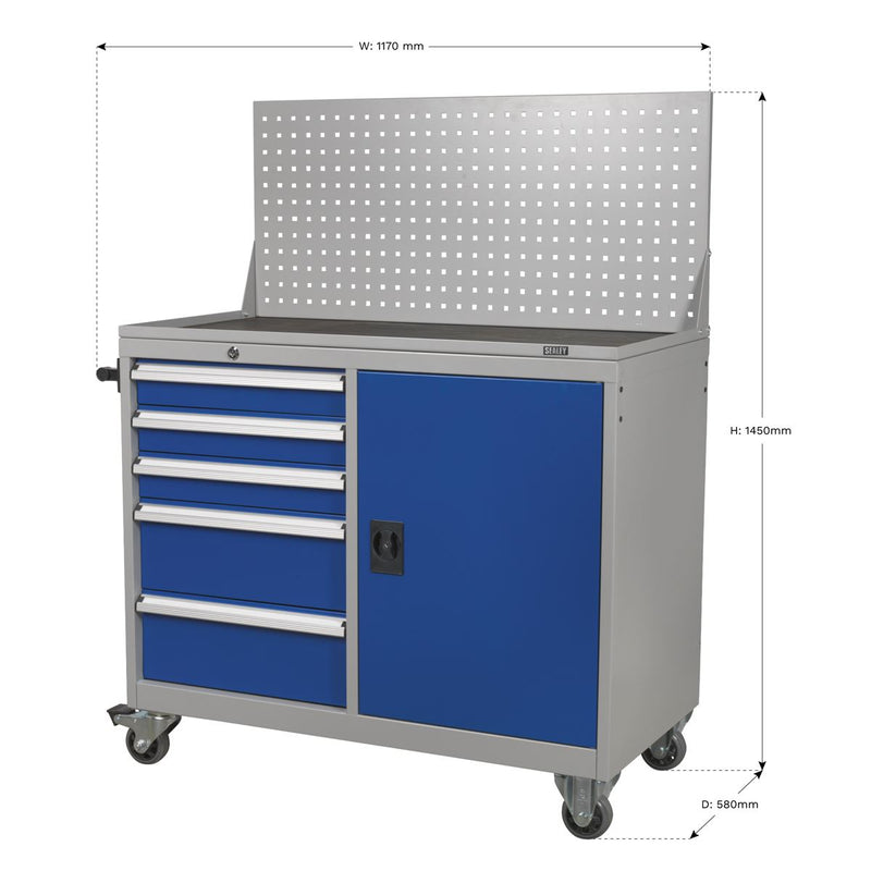 Sealey Premier Industrial&trade; Mobile Workstation with 5 Drawers & 1 Shelf Locker API1103A