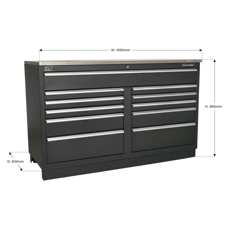 Sealey Premier&trade; Heavy-Duty Modular Floor Cabinet 11 Drawer 1550mm APMS04