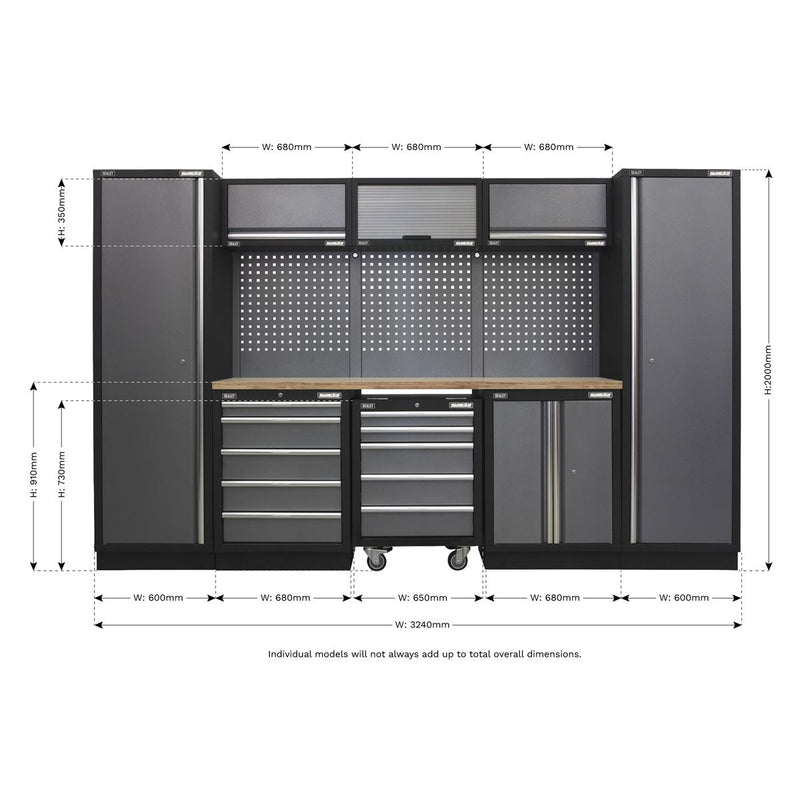 Sealey Superline PRO&reg; Storage System with Wood Worktop 3.2m APMSSTACK03W