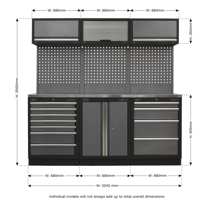 Sealey Superline PRO&reg; Storage System with Stainless Worktop 2m APMSSTACK07SS