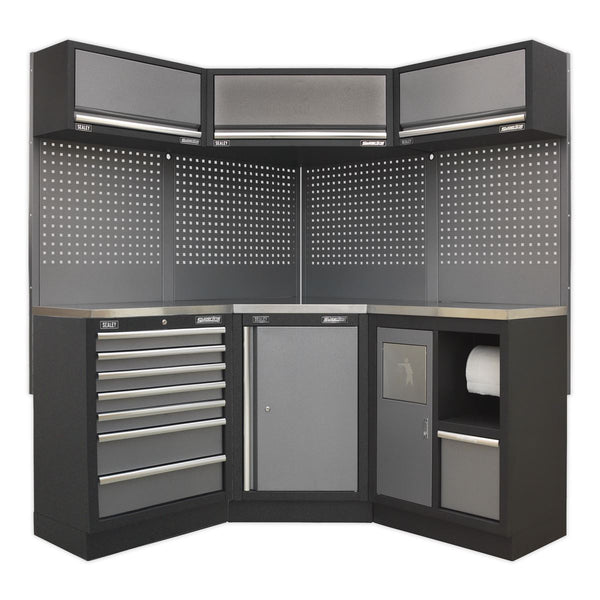 Sealey Superline PRO&reg; Corner Storage System with Stainless Worktop 1.55m APMSSTACK08SS