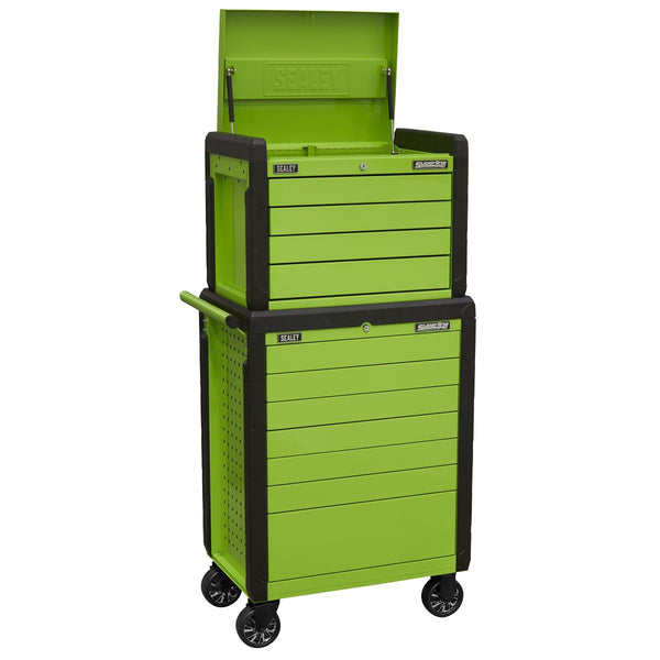 Sealey Superline PRO&reg; Push-To-Open Topchest & Rollcab Combination 11 Drawer - Green APPDSTACKG