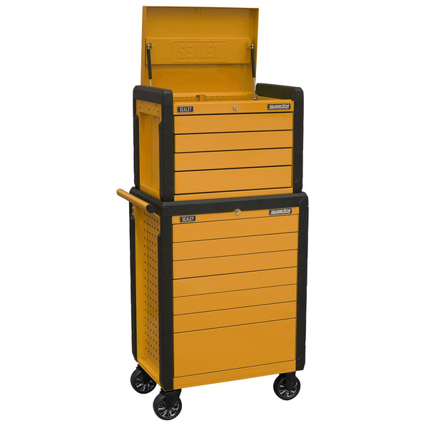 Sealey Superline PRO&reg; Push-To-Open Topchest & Rollcab Combination 11 Drawer - Orange APPDSTACKO