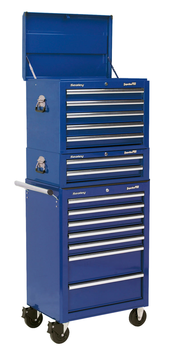 Sealey Superline PRO&reg; Topchest, Mid-Box Tool Chest & Rollcab Combination 14 Drawer - Blue APSTACKTC