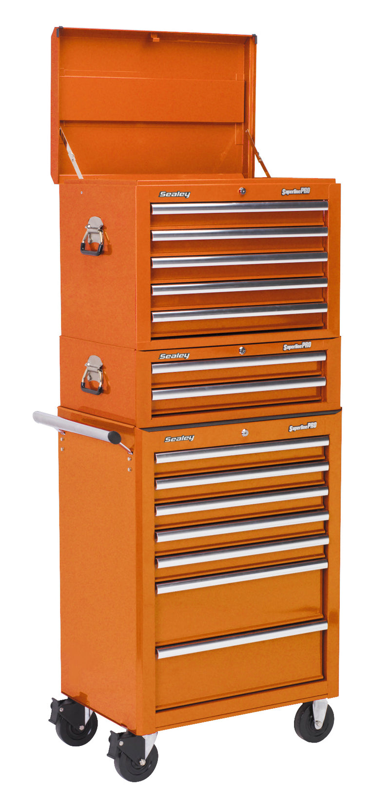 Sealey Superline PRO&reg; Topchest, Mid-Box Tool Chest & Rollcab Combination 14 Drawer - Orange APSTACKTO