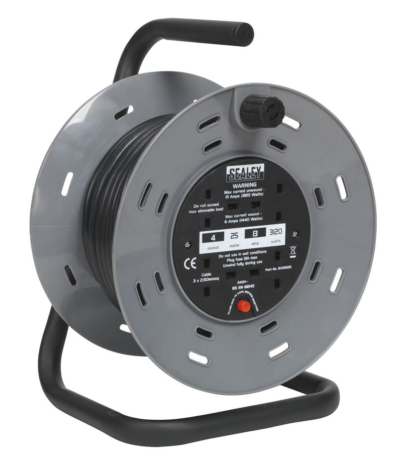 Sealey 25m Cable Reel with Thermal Trip 4 x 230V BCR2525