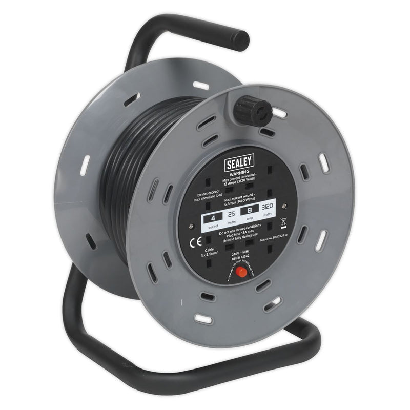 Sealey 25m Cable Reel with Thermal Trip 4 x 230V BCR2525