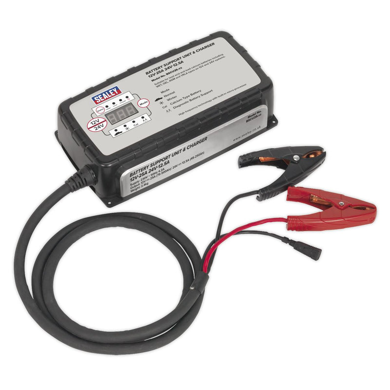 Sealey 12V-25A/24V-12.5A Battery Support Unit & Charger BSCU25