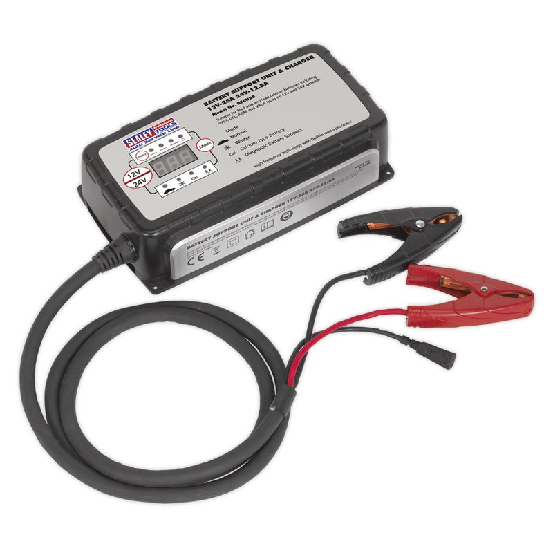 Sealey 12V-25A/24V-12.5A Battery Support Unit & Charger BSCU25