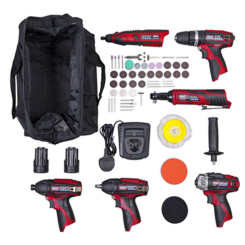 Sealey 6 x SV12 Series Cordless Power Tool Combo Kit 12V - 2 Batteries CP1200COMBO2