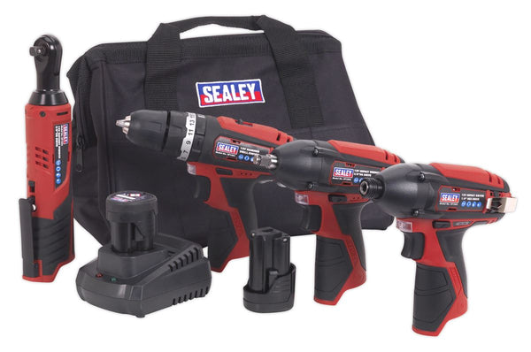 Sealey 4 x SV12 Series Cordless Power Tool Combo Kit 12V - 2 Batteries CP1200COMBO