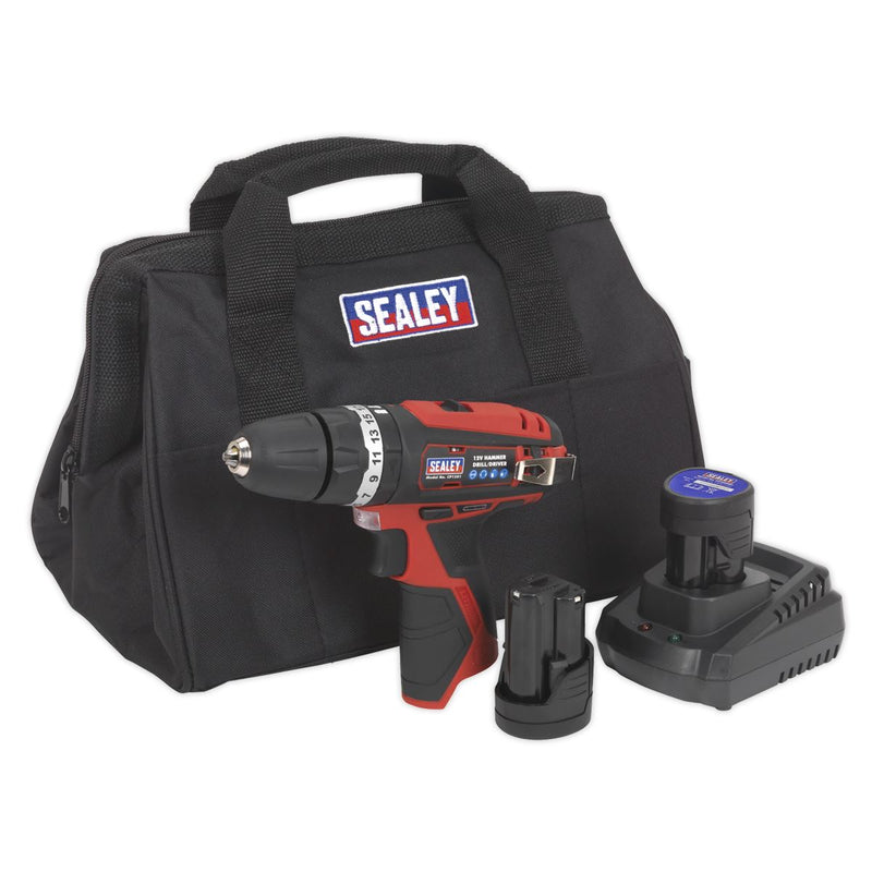 Sealey SV12 Series 10mm Cordless Combi Drill Kit 12V 1.5Ah - 2 Batteries CP1201KIT