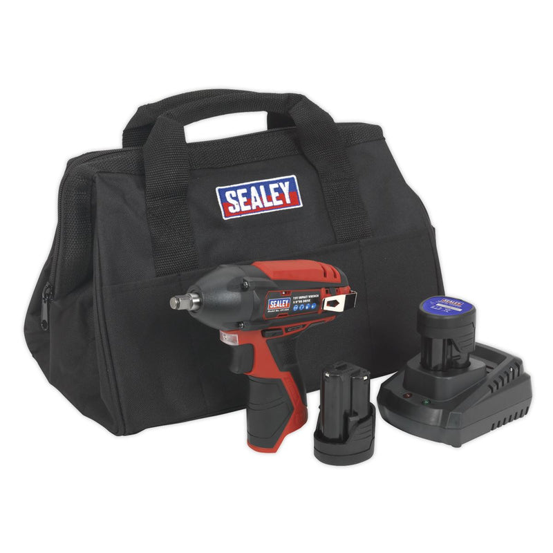 Sealey SV12 Series 3/8"Sq Drive Cordless Impact Wrench Kit 12V 1.5Ah - 2 Batteries CP1204KIT