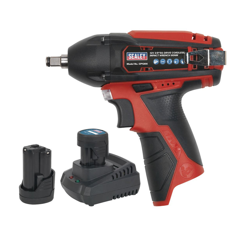 Sealey SV12 Series 3/8"Sq Drive Cordless Impact Wrench Kit 12V 1.5Ah - 2 Batteries CP1204KIT