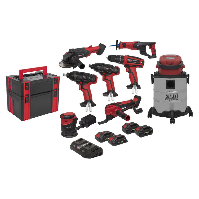 Sealey 8 x SV20 Series Cordless Tool Combo Kit 20V - 4 Batteries CP20VCOMBO4