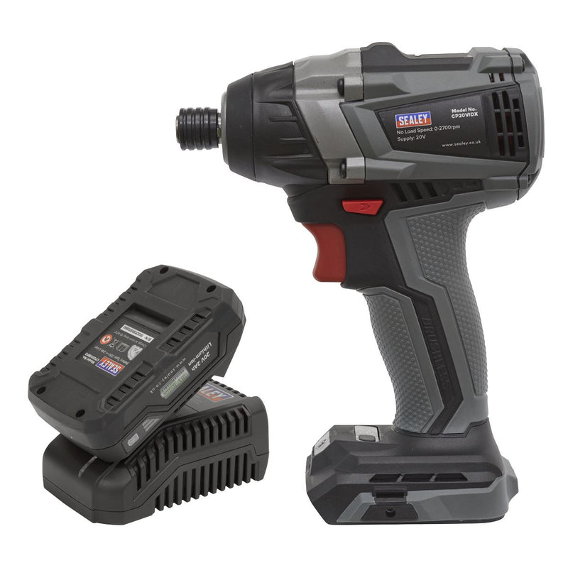 Sealey Premier SV20 Series 1/4"Hex Brushless Cordless Impact Driver Kit 20V 2Ah CP20VIDXKIT1