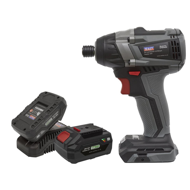 Sealey Premier SV20 Series 1/4"Hex Brushless Cordless Impact Driver Kit 20V - 2 Batteries CP20VIDXKIT