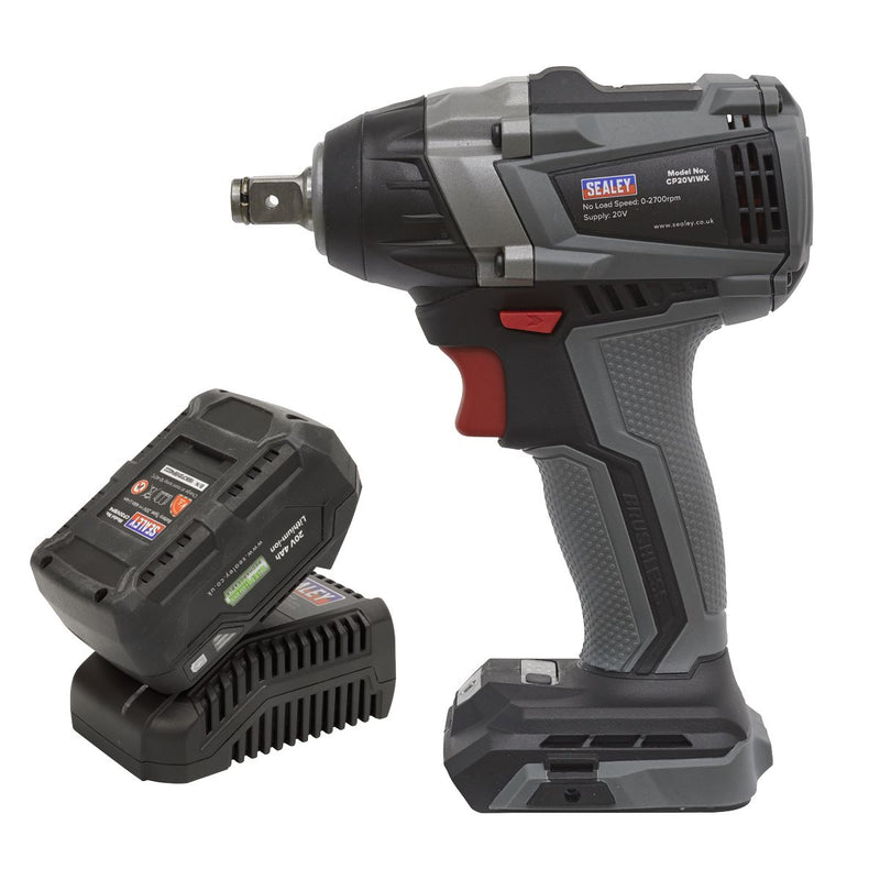 Sealey Premier SV20 Series 1/2"Sq Drive Brushless Cordless Impact Wrench Kit 20V 4Ah CP20VIWXKIT1