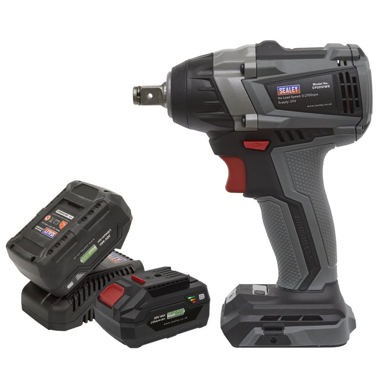 Sealey Premier SV20 Series 1/2"Sq Drive Brushless Cordless Impact Wrench Kit 20V 4Ah - 2 Batteries CP20VIWXKIT