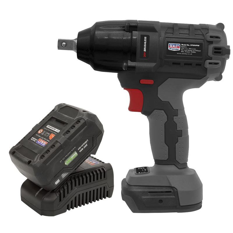 Sealey Premier SV20 Series 1/2"Sq Drive Brushless Cordless Impact Wrench Kit 20V 4Ah CP20VPIWKIT1