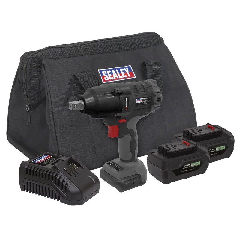 Sealey Premier SV20 Series 1/2"Sq Drive Brushless Cordless Impact Wrench Kit 20V 4Ah - 2 Batteries CP20VPIWKIT