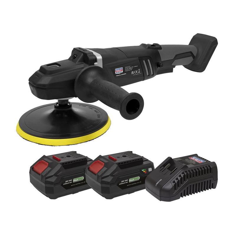 Sealey Premier SV20 Series 180mm Brushless Cordless Rotary Polisher 20V 4Ah - 2 Batteries CP20VRPXKIT