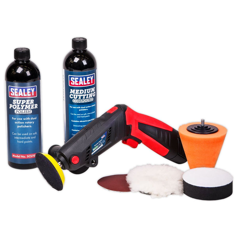 Sealey CP2812VCOMBO Cordless Mini Sander/Polisher Kit �75mm 12V Lithium-ion with Compound & Polish