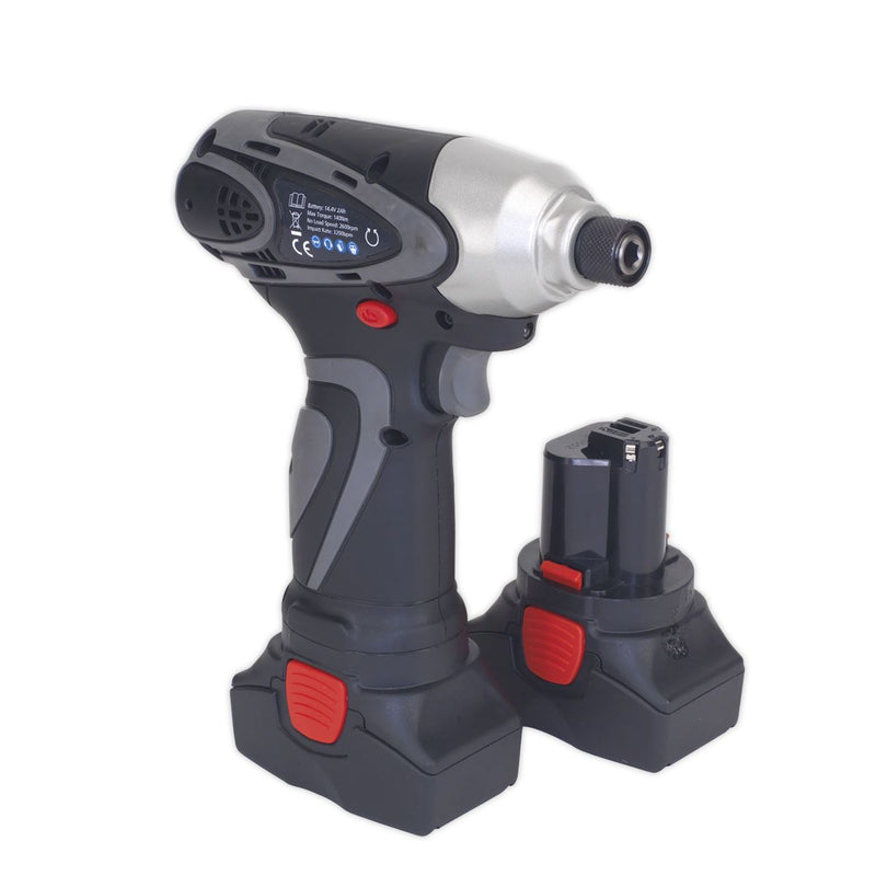 Sealey CP6003 Cordless Impact Driver 1/4"Hex Drive 117Nm 14.4V 2Ah Lithium-ion - 2 Batteries 40min Charger