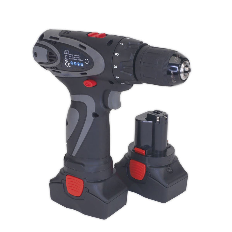 Sealey CP6004 Cordless Drill/Driver �10mm 14.4V 2Ah Lithium-ion 10mm 2-Speed Motor - 2 Batteries 40min Charger