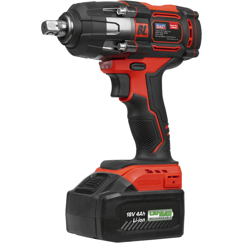 SEALEY IMPACT WRENCH 18V 650NM 479LBFT LITHIUM 1/2" CORDLESS 4AH BATTERY CP650LI