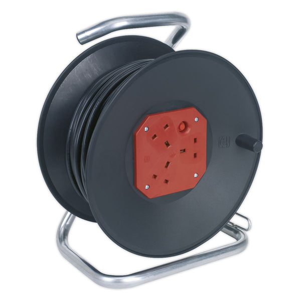 Sealey 50m Heavy-Duty Cable Reel with Thermal Trip 4 x 230V CR50/1.5