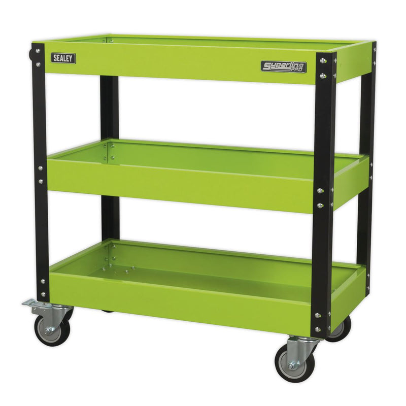 Sealey Superline PRO&reg; Heavy-Duty Workshop Trolley 3-Level - Hi-Vis Green CX110HV