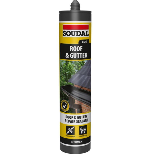 Roof & Gutter Sealer Black Sealant SOUDAL Guttering Waterproof 290ML DKSD159441