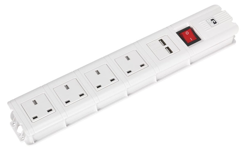 Sealey Extension Cable 2.6m 4 x 230V + 2 x USB Sockets - White EL34USBW