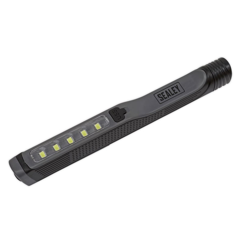 Sealey LED054 Rechargeable USB Penlight 5 SMD + 1 LED - Grey