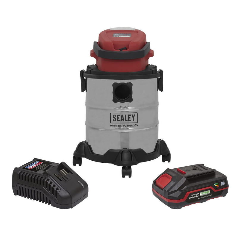 Sealey PC20VCOMBO2 Vacuum Cleaner 20L Wet & Dry Cordless 20V with 2Ah Battery & Charger