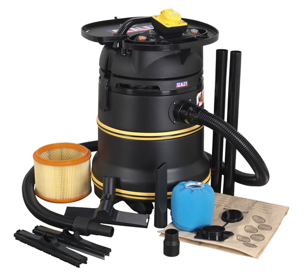 Sealey Vacuum Cleaner Industrial Wet/Dry 35L 1200W/110V Plastic Drum M Class Self-Clean Filter PC35110V