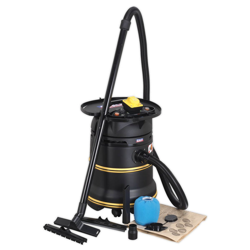 Sealey Vacuum Cleaner Industrial Wet/Dry 35L 1200W/110V Plastic Drum M Class Self-Clean Filter PC35110V