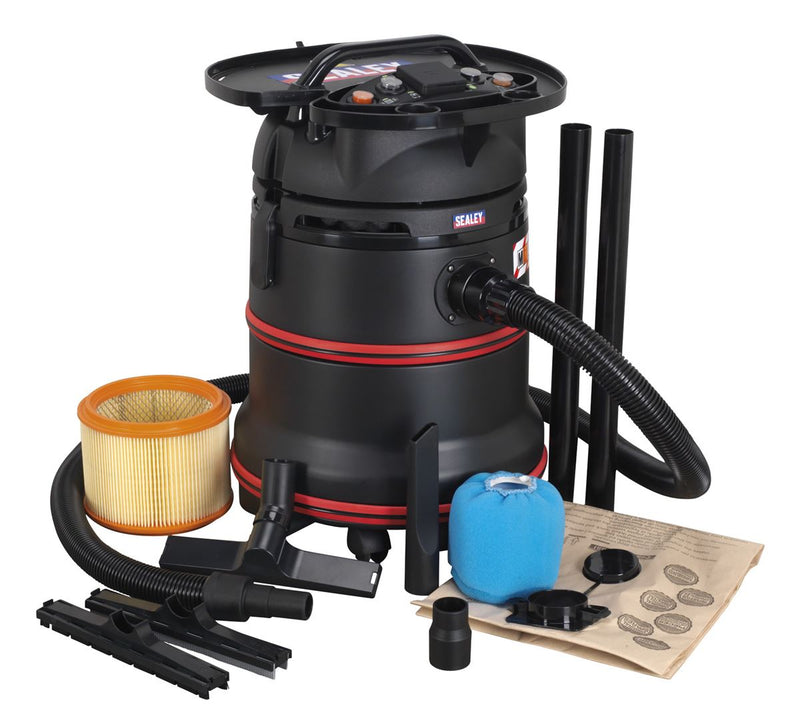 Sealey Vacuum Cleaner Industrial Wet/Dry 35L 1200W/230V Plastic Drum M Class Filtration Self-Clean Filter PC35230V