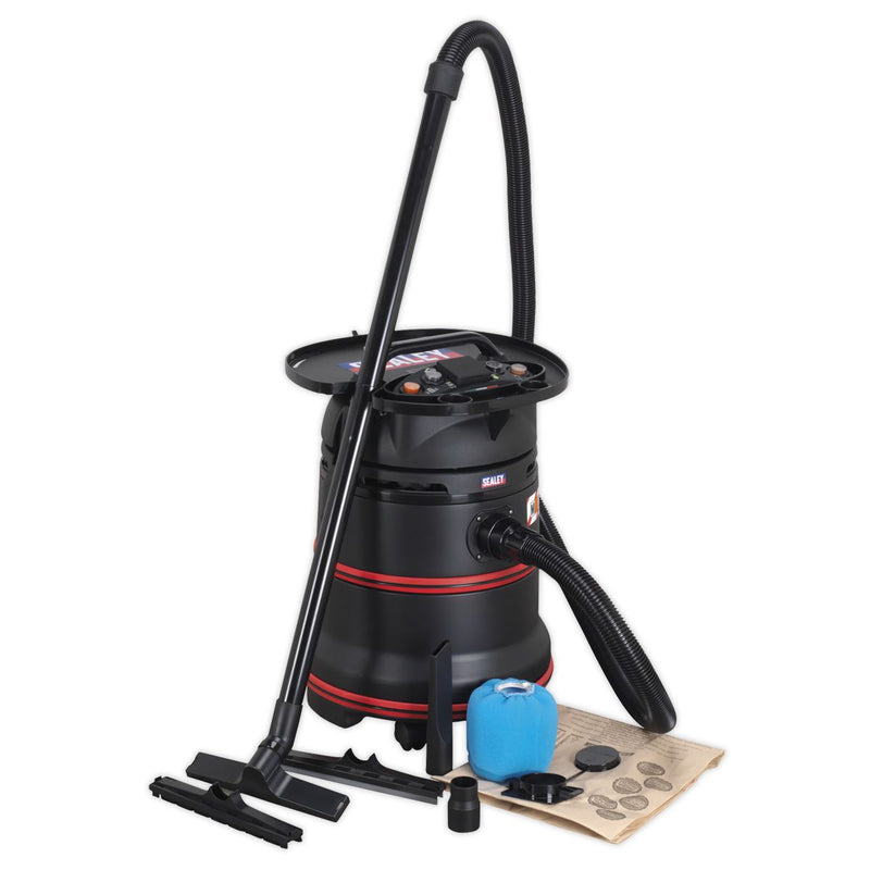 Sealey Vacuum Cleaner Industrial Wet/Dry 35L 1200W/230V Plastic Drum M Class Filtration Self-Clean Filter PC35230V